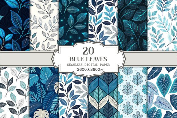Download Blue Leaves Seamless Pattern Bundle - Premium Bundle