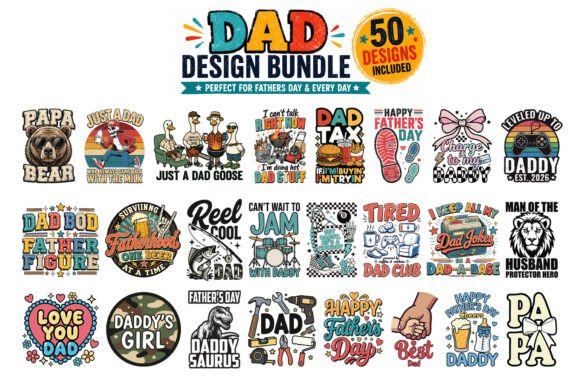 Download 50 Funny Dad PNG Designs Bundle, 300 DPI - 300 dpi Collection